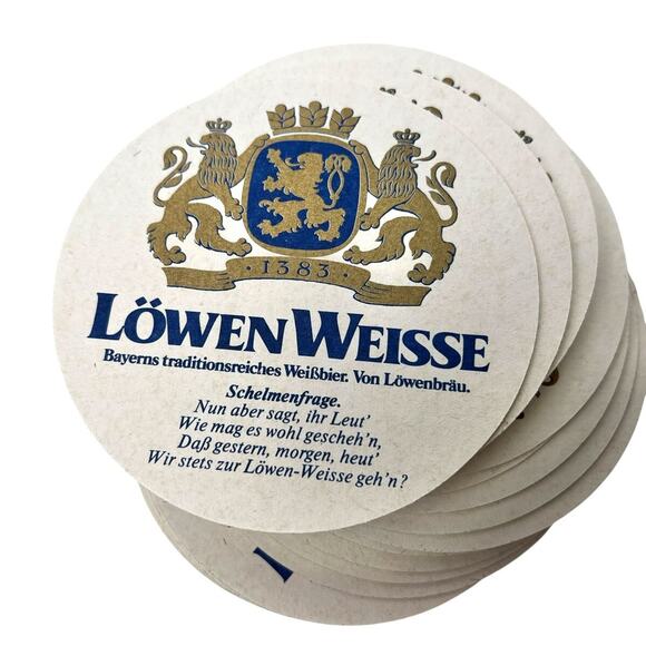 Coasters Lot 24 Lowen Weisse Beer Round Dual Sided Image Paper Cardboard 4 Inch - Picture 1 of 13